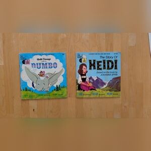Vintage Children’s Record Lot - Heidi & Dumbo - Blue, Green, Pink Accents